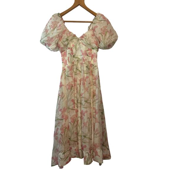 ASTR The Label NWT Sasila Puff Sleeve Smocked Midi Dress in White Size Small - Picture 3 of 14